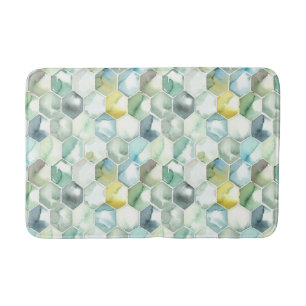 Alfombrilla De Baño Modelo azul y verde de Honycomb de la acuarela