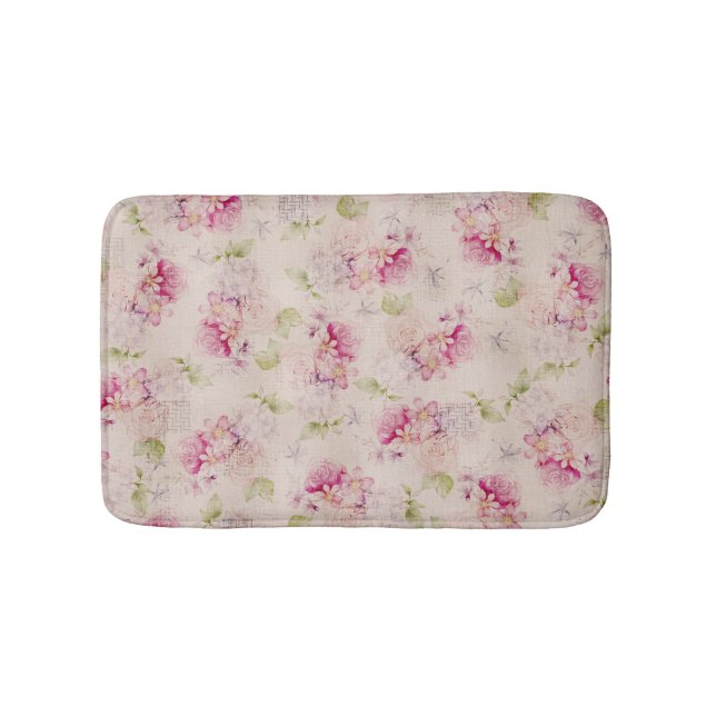 Alfombrilla De Baño Modelo de flores blanco rosado de los rosas verdes (Anverso)