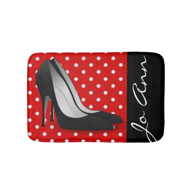 Alfombrilla De Baño Modelo de lunar blanco rojo de los tacones altos (Anverso)