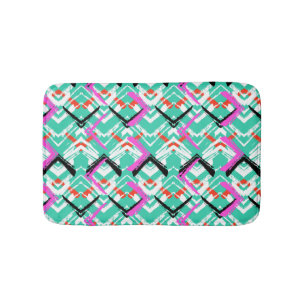 Alfombrilla De Baño Modelo de zigzag verde azulado dibujado mano