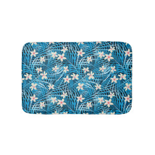 Alfombrilla De Baño Modelo del azul de las hojas de palma