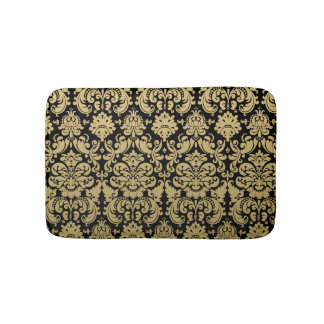 Alfombrilla De Baño Modelo elegante del oro y del damasco del negro