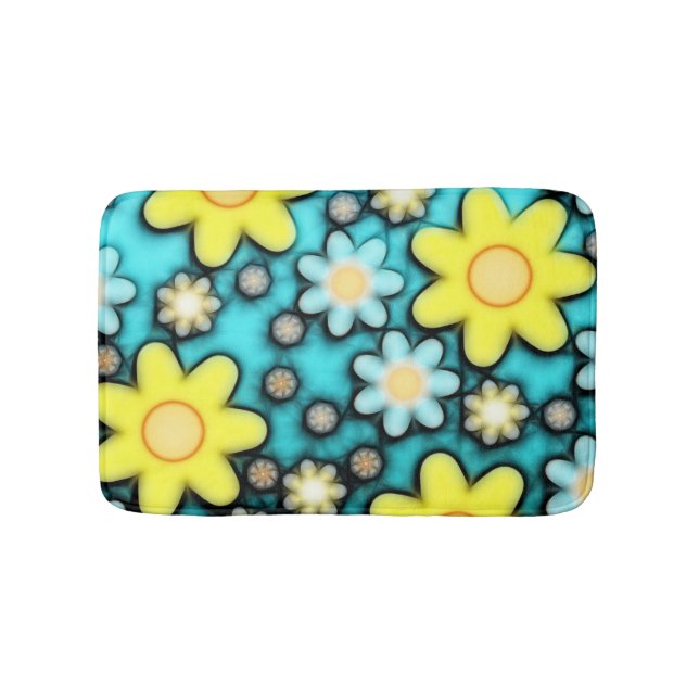 Alfombrilla De Baño Modelo femenino floral azul y amarillo verde (Anverso)