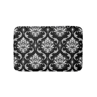 Alfombrilla De Baño Modelo floral blanco y negro clásico del damasco