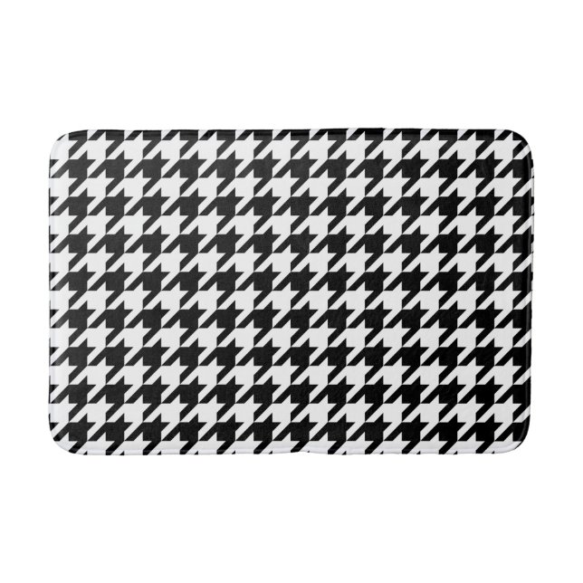 Alfombrilla De Baño Modelo negro y blanco de Houndstooth (Anverso)