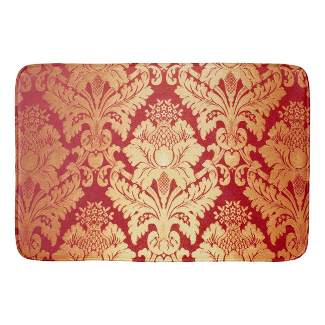Alfombrilla De Baño Modelo rojo retro de lujo elegante del damasco del (Anverso)