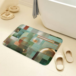 Alfombrilla De Baño Modern Abstract Bauhaus Green Gold Pattern