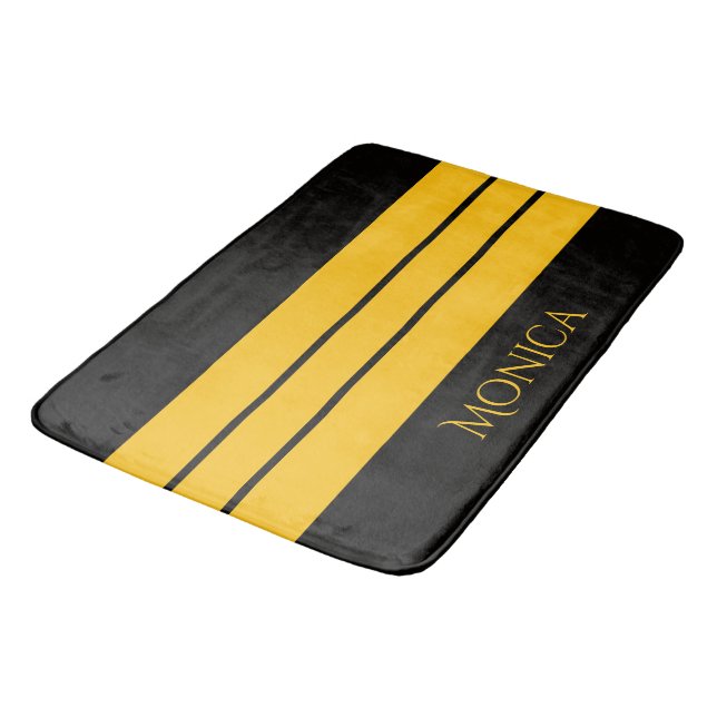 Alfombrilla De Baño  modern black &yellow  monogram name (Angular)