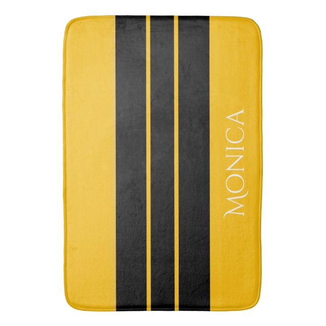 Alfombrilla De Baño  modern black &yellow  monogram name (Frente vertical)