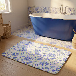 Alfombrilla De Baño Modern Blue Toile Cacao and Chocolate Pattern