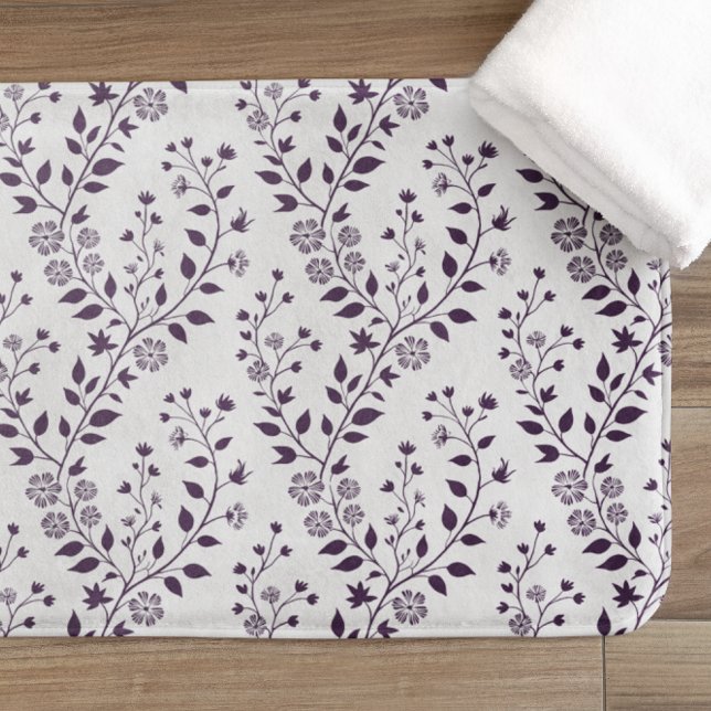 Alfombrilla De Baño Modern Boho Floral Pattern Plum White (Subido por el creador)
