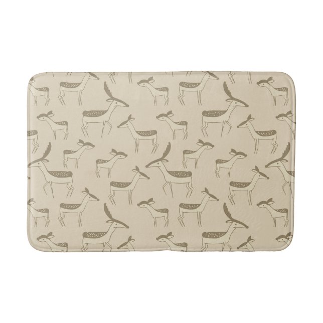 Alfombrilla De Baño Modern Deer Illustration Beige Pattern (Anverso)