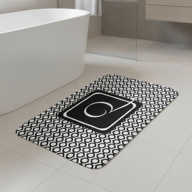 Alfombrilla De Baño Modern Geometric Monogram Black White (Subido por el creador)