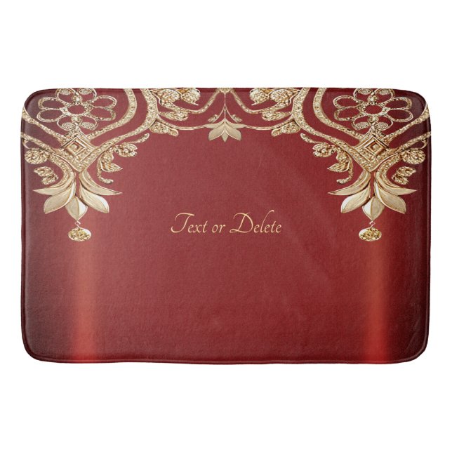 Alfombrilla De Baño Modern Gold Red Floral Bath Mat (Anverso)