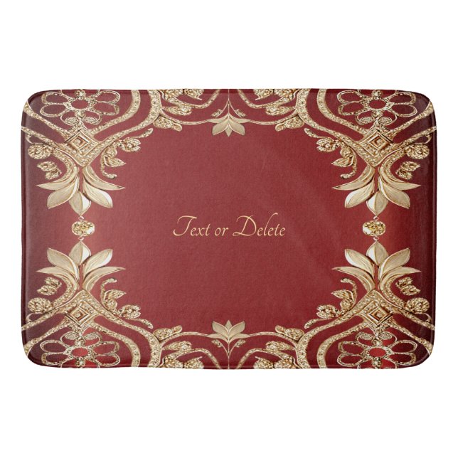 Alfombrilla De Baño Modern Gold Red Floral Bath Mat (Anverso)