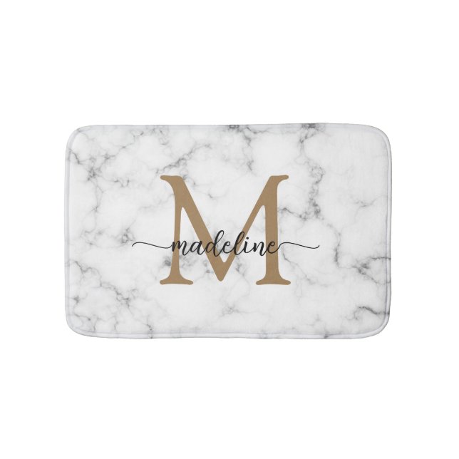 Alfombrilla De Baño Modern Marble Gold Girly Script Monogram (Anverso)