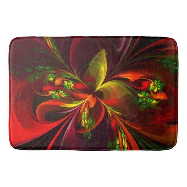 Alfombrilla De Baño Modern Red Green Floral Abstract Art Pattern #05 (Anverso)