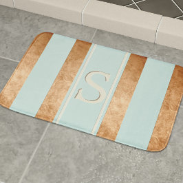 Alfombrilla De Baño Modern Stripes Robin Egg Blue Copper Bath Mat