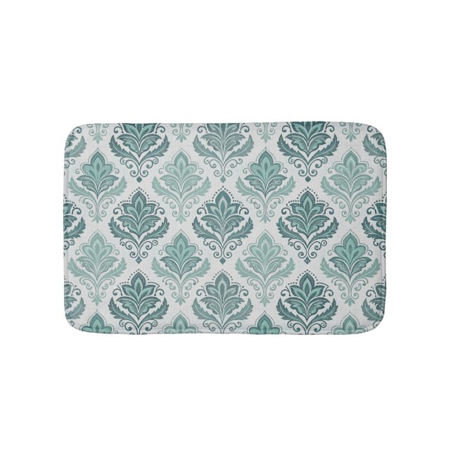 Alfombrilla De Baño Modern Teal Nordic Damask (Anverso)