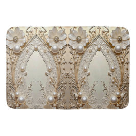 Alfombrilla De Baño Modern White Flowers Pearls Bath Mat