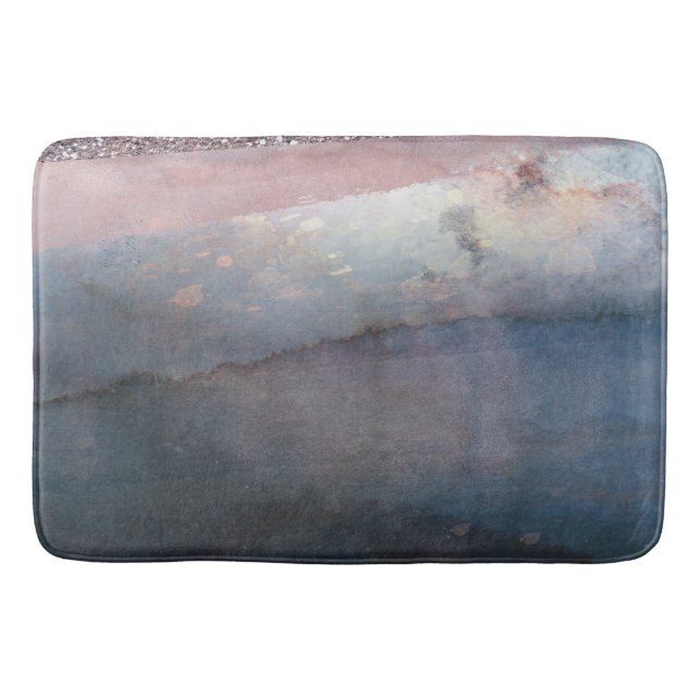 Alfombrilla De Baño Moderna acuarela azul y Rosa dorado rosado Rubor G (Anverso)