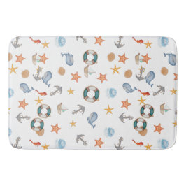 Alfombrilla De Baño Moderna playa de pulpo náutico ancla océano blanco