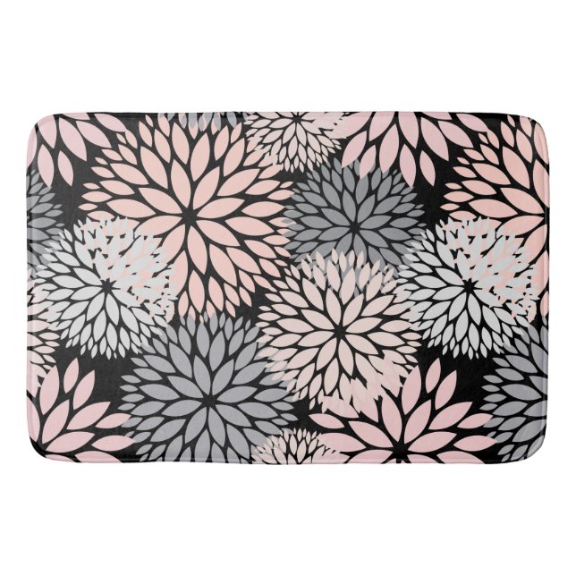 Alfombrilla De Baño Moderna Rubor rosa gris dahlia floral (Anverso)
