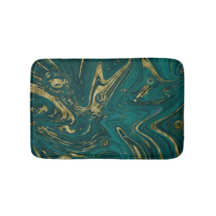 Alfombrilla De Baño Moderna Y Elegante Bañera Verde Y Oro De Mármol