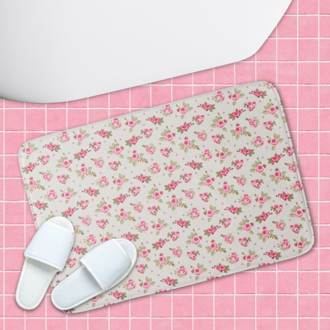 Alfombrilla De Baño Moderno cuarto de baño con flores de época Rosa Ba (Modern Vintage Floral Bathroom Rose Bath Mat)