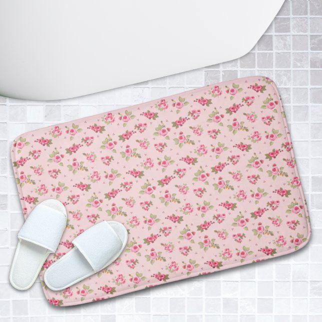 Alfombrilla De Baño Moderno cuarto de baño con flores de época Rosa de (Modern Vintage Floral Bathroom Rose Pink Bath Mat)