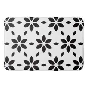 Alfombrilla De Baño Moderno floral abstracto en blanco y negro