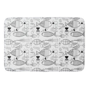 Alfombrilla De Baño Moderno Mid Century Fish Art Black White
