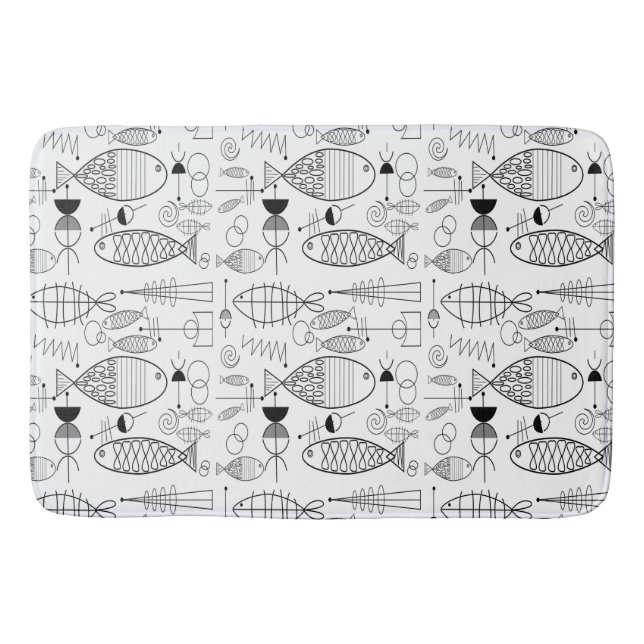 Alfombrilla De Baño Moderno Mid Century Fish Art Black White (Anverso)