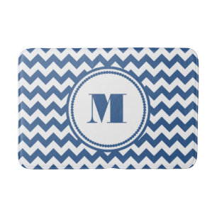 Alfombrilla De Baño Moderno Monograma Blue Striped Chevron