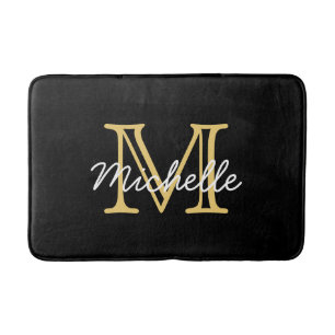 Alfombrilla De Baño Moderno y elegante nombre de oro negro personaliza