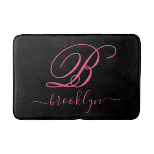 Alfombrilla De Baño Moderno y elegante Nombre Rosa Personalizado Monog