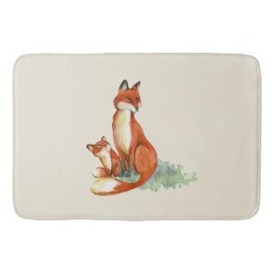 Alfombrilla De Baño Momma Fox y Baby Watercolor Ilustracion