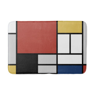 Alfombrilla De Baño Mondrian Pintura de Plano Rojo Amarillo Azul Gris