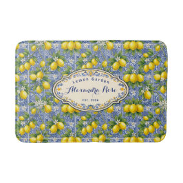 Alfombrilla De Baño Monogram Name Lemon Blue French Country Tile 