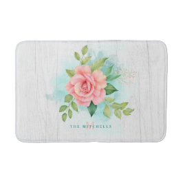 Alfombrilla De Baño Monograma Acuarela Turquesa Ombre Rosa
