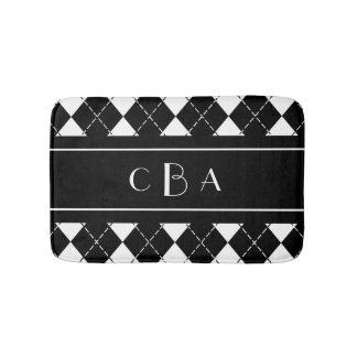 Alfombrilla De Baño Monograma Argel blanco y negro