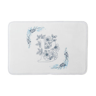 Alfombrilla De Baño Monograma azul inicial "B" Floral