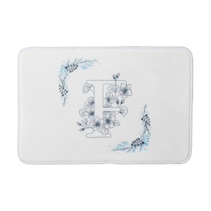 Alfombrilla De Baño Monograma azul inicial "F" Floral calurosa