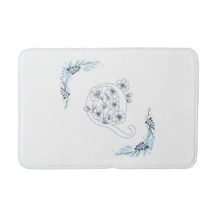 Alfombrilla De Baño Monograma azul inicial "Q" Floral de calm