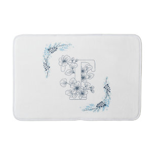 Alfombrilla De Baño Monograma azul inicial "T" Floral de calabaza