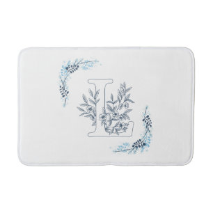 Alfombrilla De Baño Monograma azul "L" inicial Floral