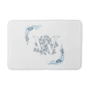 Alfombrilla De Baño Monograma azul "W" inicial Floral de calm