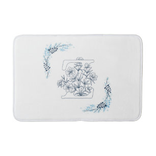 Alfombrilla De Baño Monograma azul "Z" inicial con floral suave