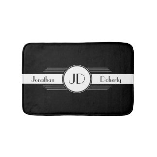 Alfombrilla De Baño Monograma blanco y negro del art déco