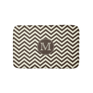 Alfombrilla De Baño Monograma Brown y crema Chevron